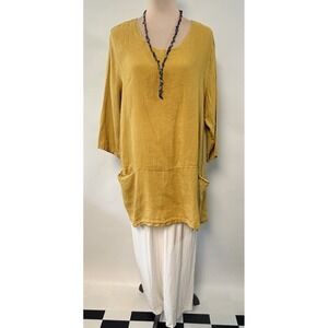Match Point Womens 100% Linen Tunic Top Medium Oversized Coastal Lagenlook Artsy